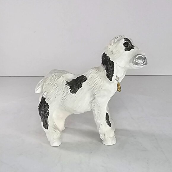 Stone Critters Goat Figurine Eating Can Bell 1985 Vintage Farm Black White - Picture 2 of 9